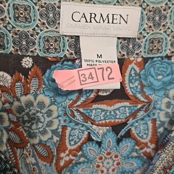 Carmen Marc Valvo silky peasant blouse M - Picture 2 of 6